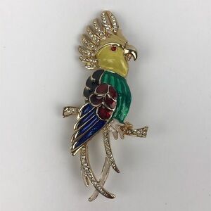 Bird Parrot Cockatoo Rhinestone Enamel Brooch Pin